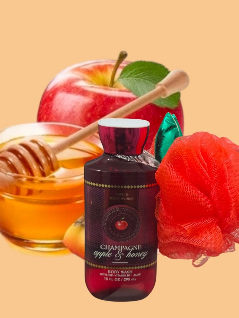 Bath & Body Works Champagne Apple & Honey Body Wash with "Free" Bath Pouf